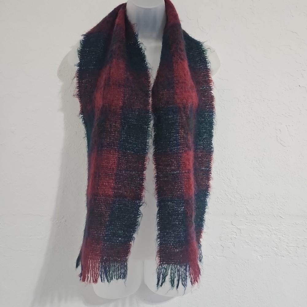 VTG Highland Home mohair wool blend scarf plaid Scottland Tartan 60"x9"
